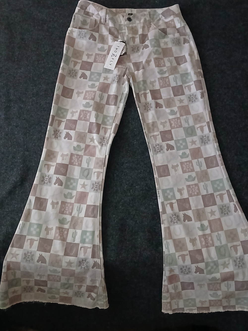 Women's Flare Pants in Multi-Tan Check
